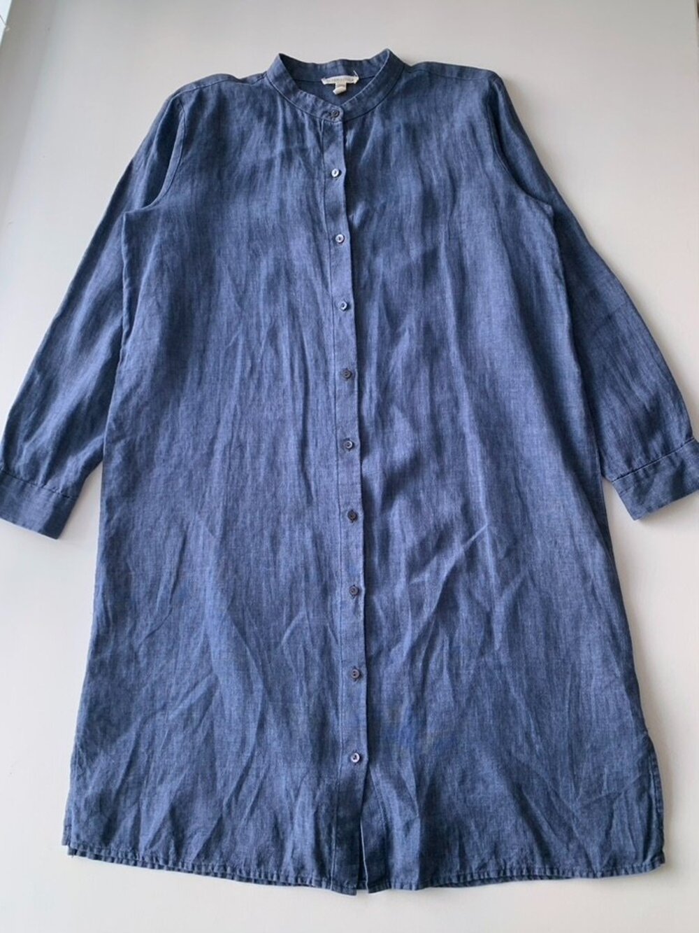 Eileen Fisher Washed organic Linen Delave Shirtdress Size XS Easy Fit - Picture 6 of 11